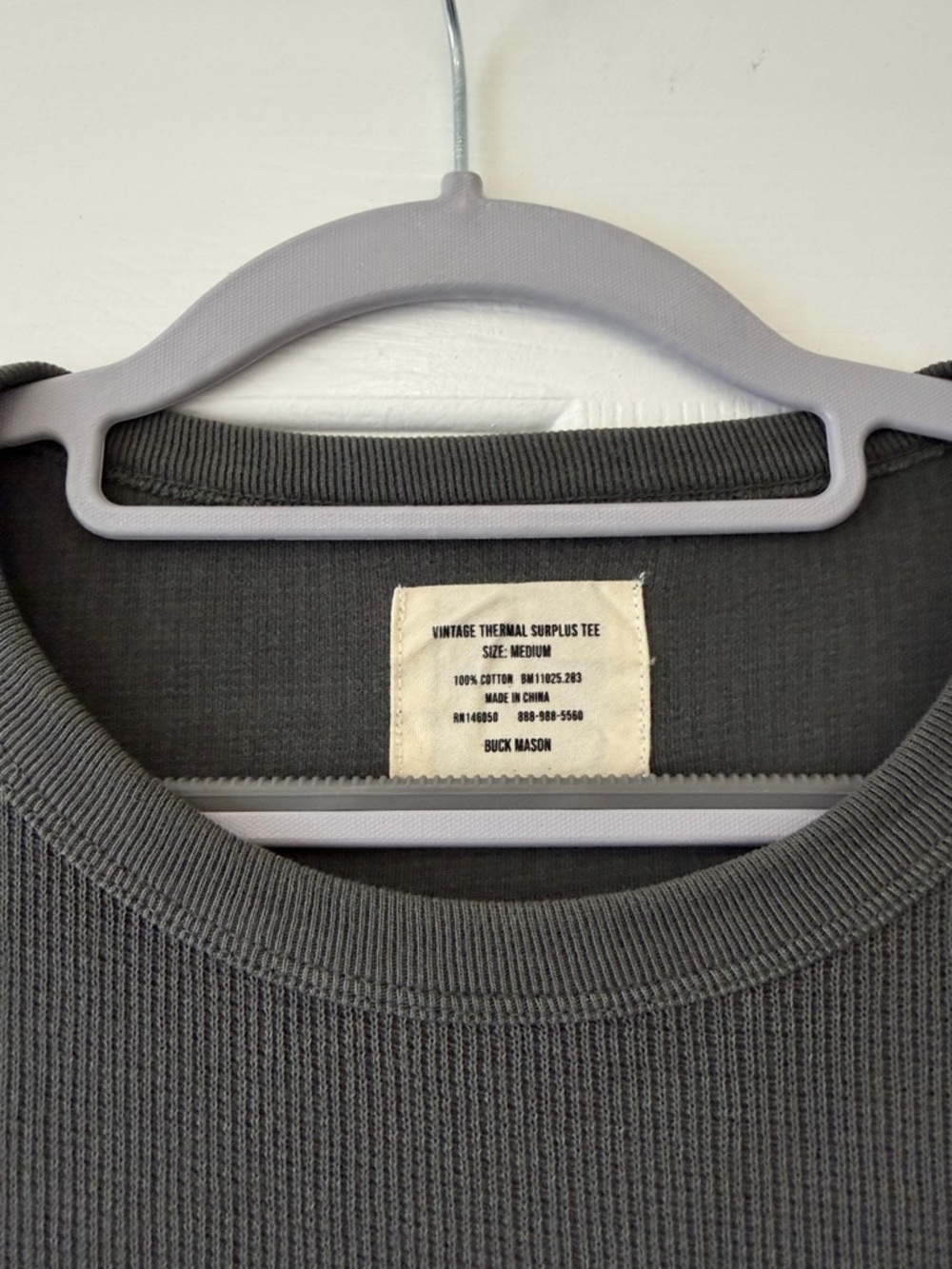 Buck Mason Gray Long Sleeve Waffle Thermal Crew in medium - Picture 2 of 3